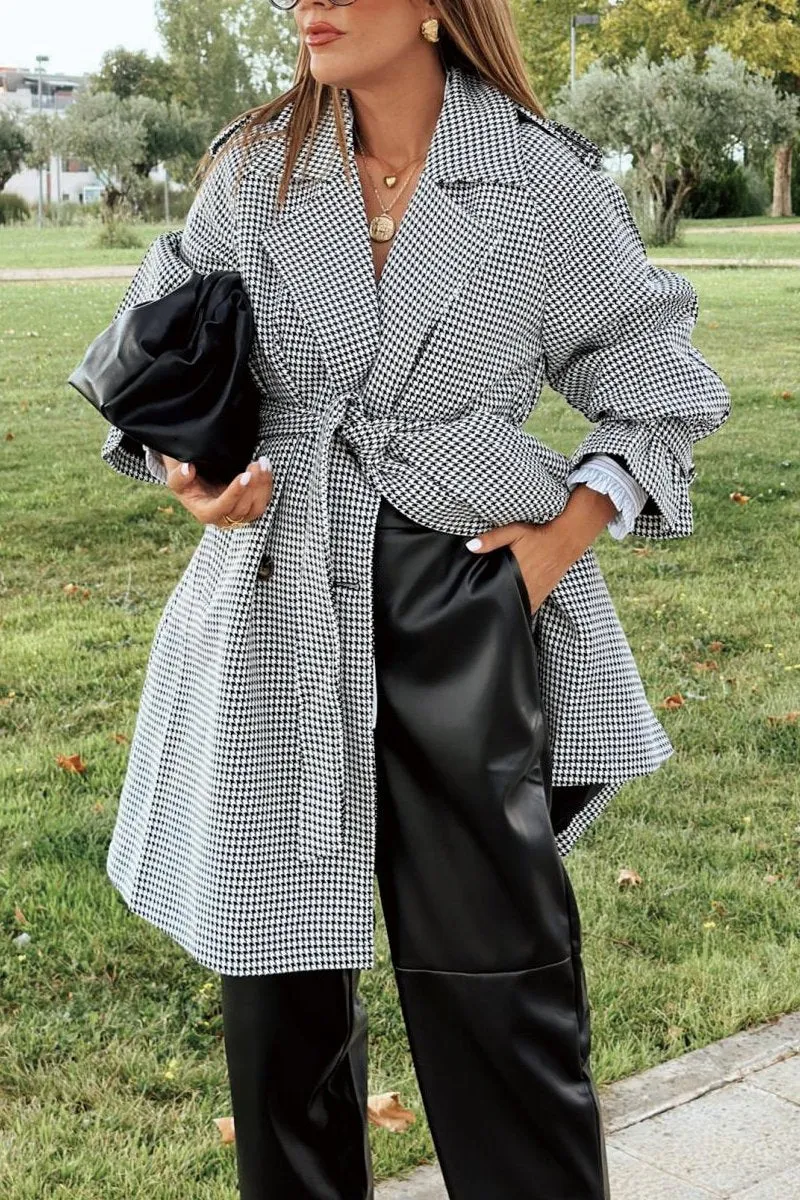 Women's Houndstooth Trench Coat